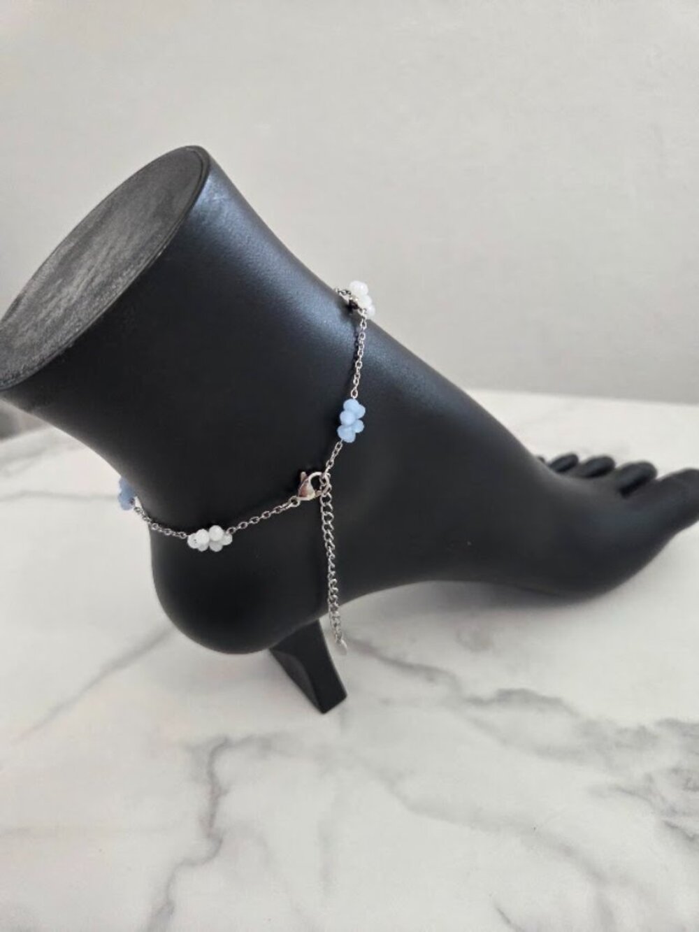 Dainty Pastel Flower Anklet Silver Tone Pink Blue Green Floral Ankle Bracelet - Picture 8 of 17
